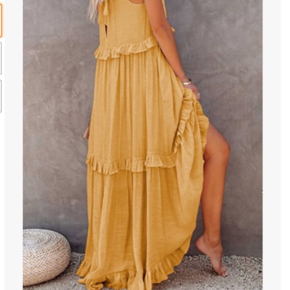 Womens Tiered Halter Style Maxi Dress in Yellow sz sm - Picture 3 of 6